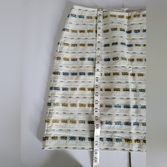 Loft Cream Boucle Yellow Blue Striped Cotton Blend Pencil Skirt - Picture 4 of 10
